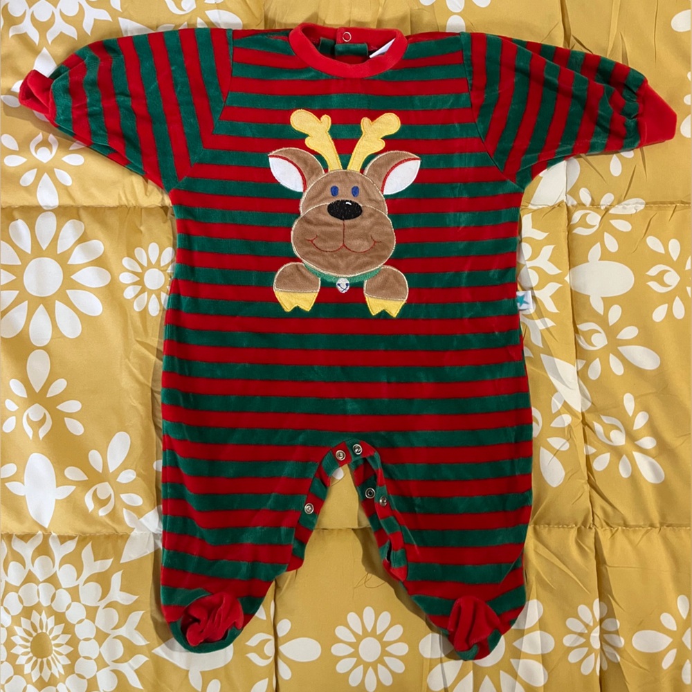 Little ME Festive Striped Reindeer Footie. Possibly 18 mths, see pic for meas